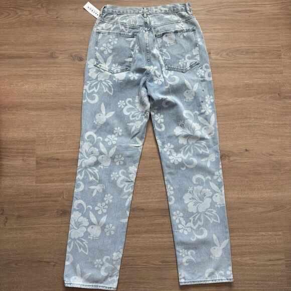 Playboy by PacSun Floral Bunny Logo Jeans Women’s Size 28 Light Wash Denim NWT - Picture 2 of 10